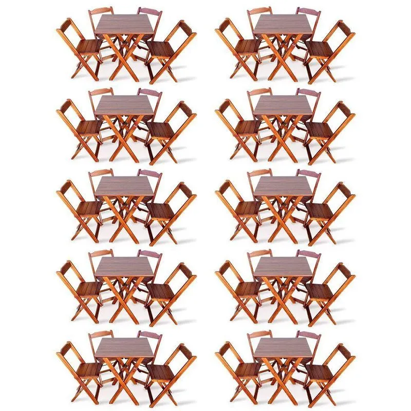Kit De 10 Conjuntos De Mesa Dobrável 70x70 Com 4 Cadeiras Imbuia - Cor: Marrom