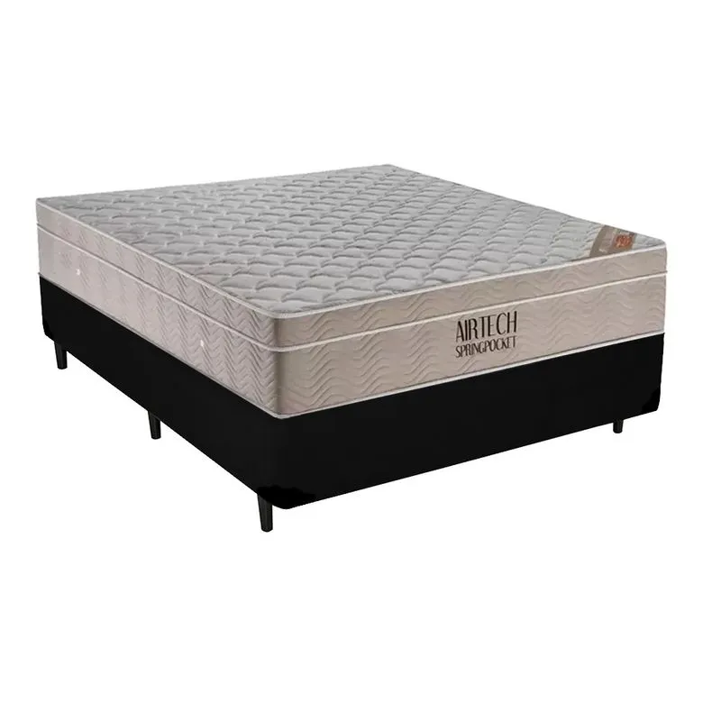 Cama Box Casal Sintético + Colchão Ortobom Airtech Molas Ensacadas 65x138x188