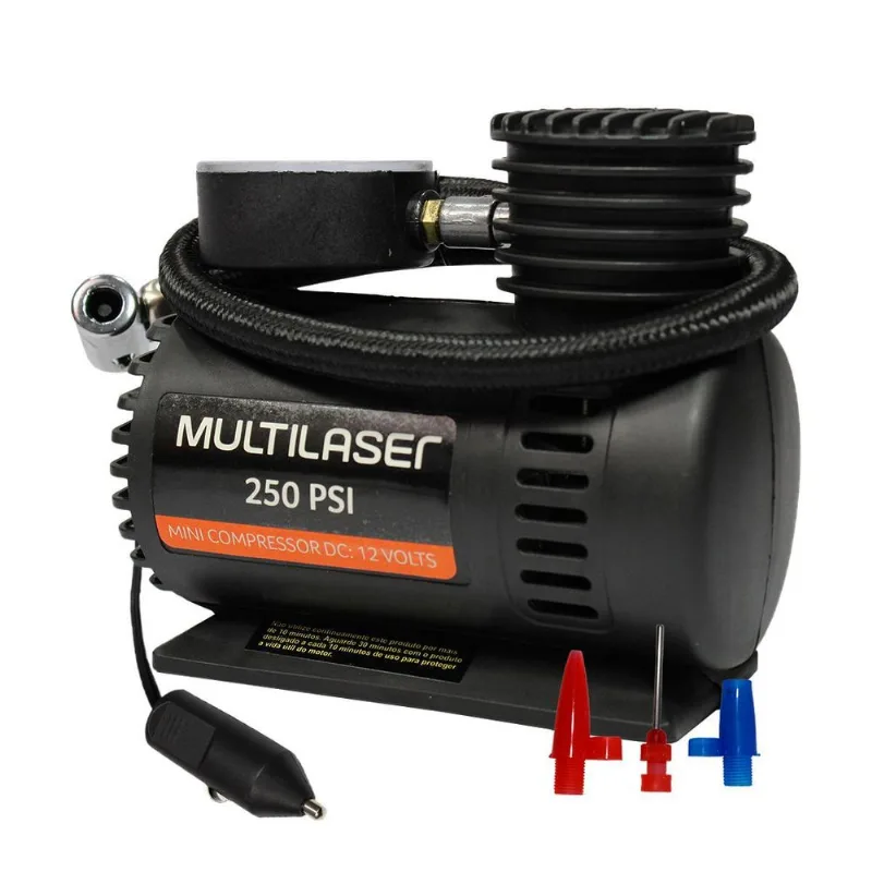 Mini Compressor De Ar 12V 250 Psi 3 Bicos Multilaser - Au601