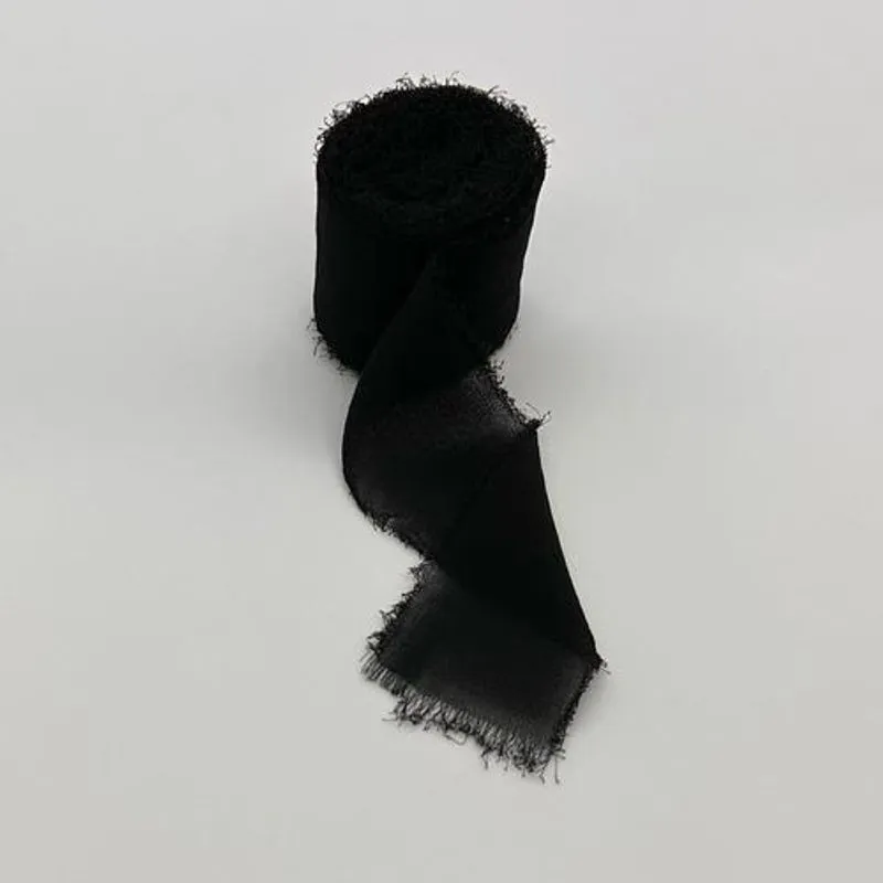 Fitas Chiffon De Seda Rústica - Preto 5m