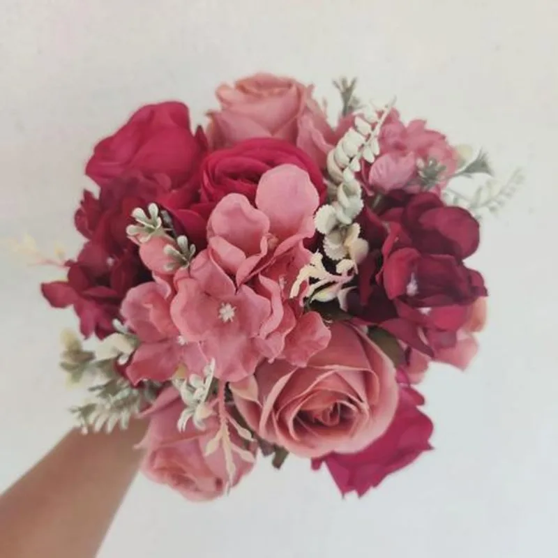 Buquê Noiva Casamento Marsala E Rose - Flores Artificiais