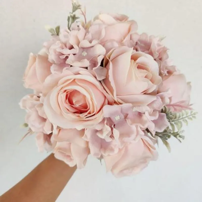 Buquê Noiva Casamento Civil Rosas Hortências Rosa Chá Médio