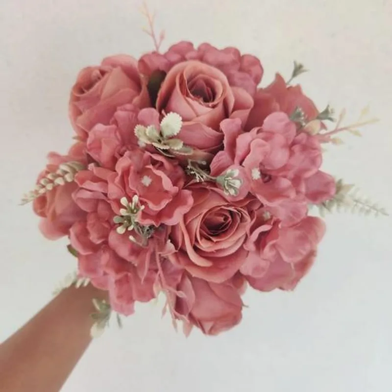 Buquê Noiva Casamento Civil Rosas E Hortências Médio Rose