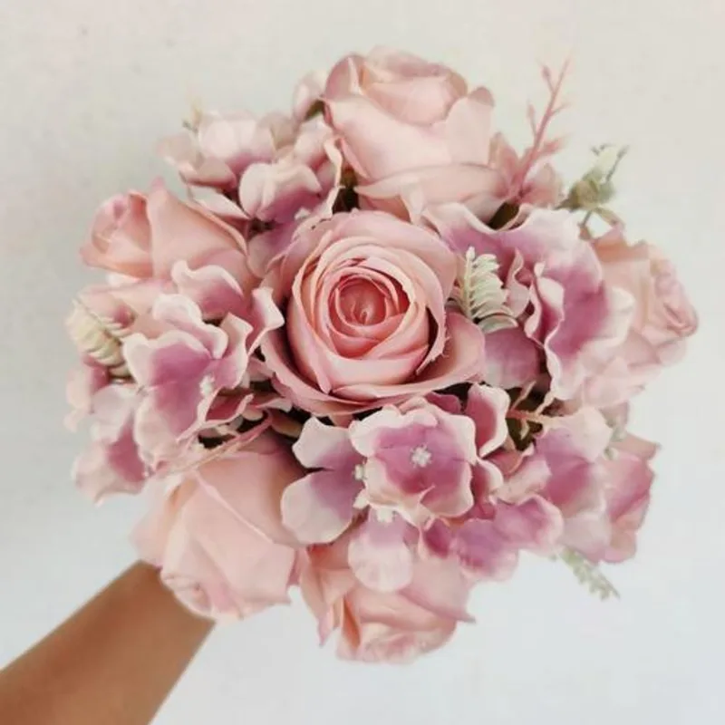 Buquê De Noiva Casamento Civil Rosas E Hortênsias Rose Claro