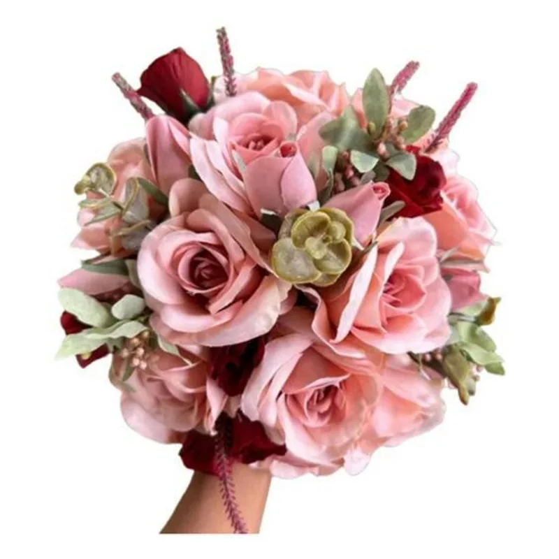 Buquê Noiva Grande Marsala E Rose Flores Artificiais