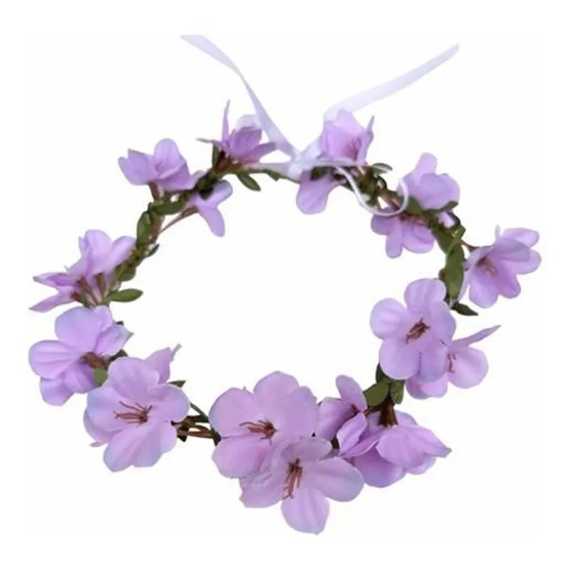 Tiara De Flores Branca Ano Novo Lavanda - Ajustável