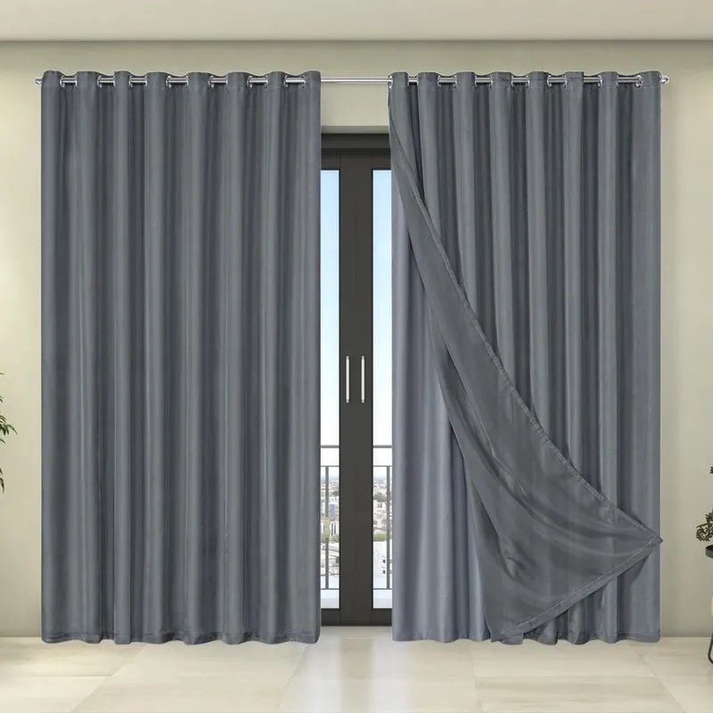 Cortina Tecido Forro Blecaute Voil Liso 2,70M X 2,30M Cinza