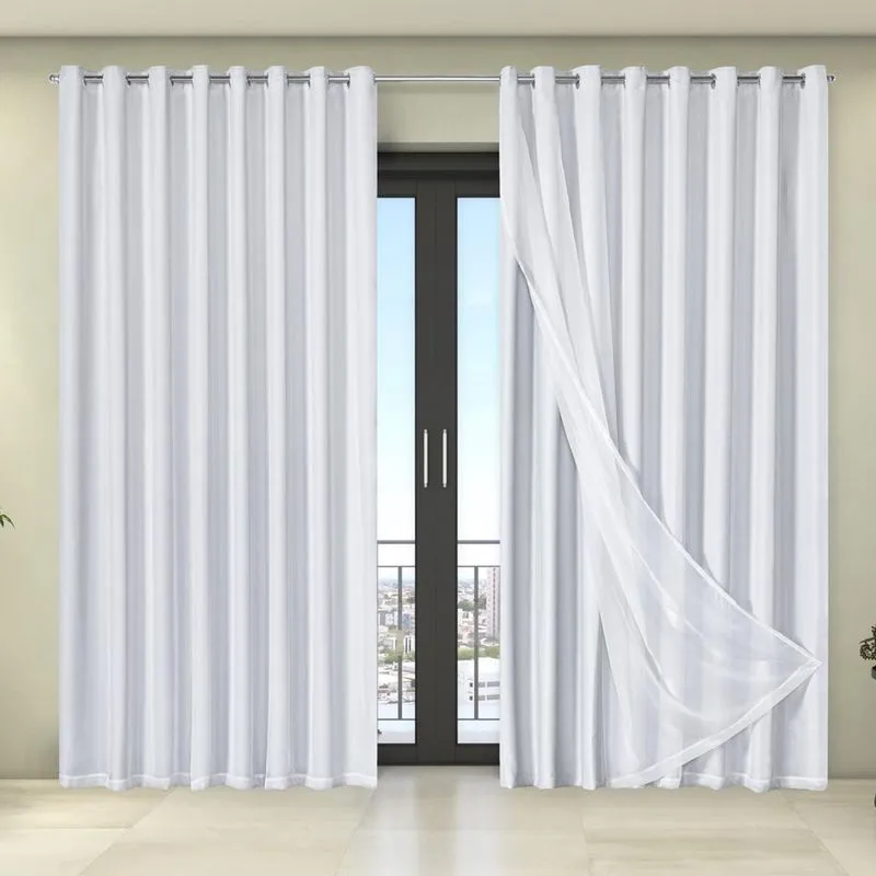 Cortina Tecido Blecaute Com Voil Liso 4,00M X 2,70M Branco