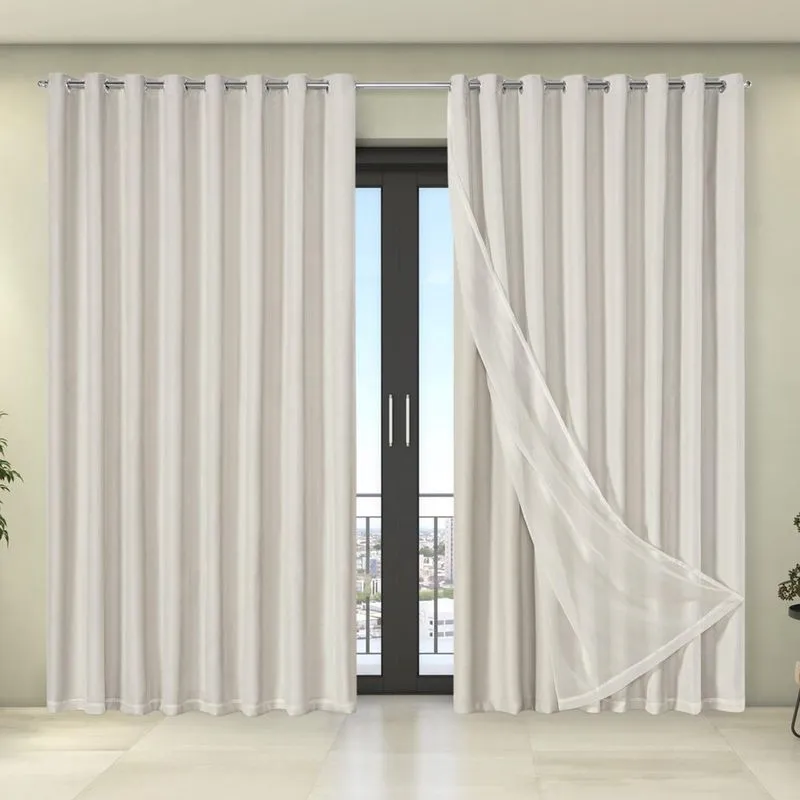 Cortina Tecido Blecaute Com Voil Liso 5,60M X 2,70M Bege