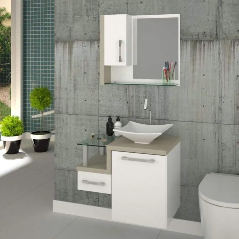 Gabinete para Banheiro 1 Porta 1 Gaveta 1 Cuba Folha Lux e Espelheira Legno 630W Espresso Móveis