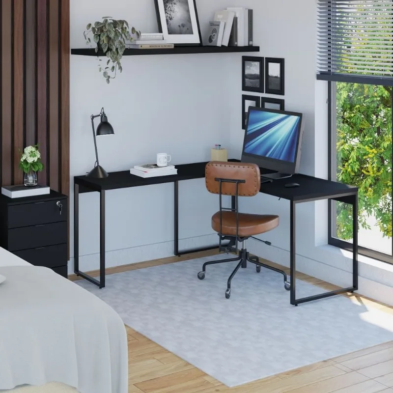 Escrivaninha Mesa Escritório em L Estilo 1,50MX1, Kuadra Compace 150cm Industrial Preto Ônix Preto Onix