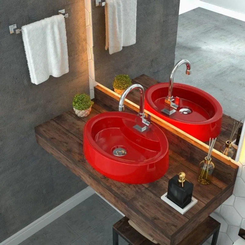 Kit Cuba OV43 com Torneira Luxo 1195 Metal e Válvula Click 1 Polegada B e Sifão Pvc e Flexível Compace Vermelho