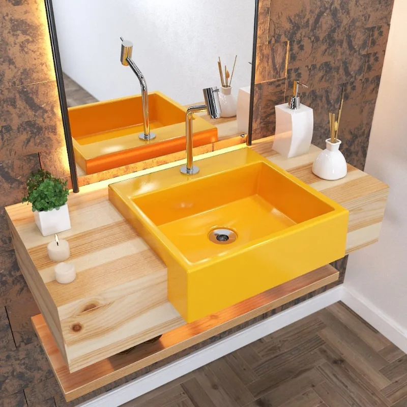 Kit Cuba Xq395 Com Torneira Pratika 1060 Metal E Válvula 1" Com Sifão Pvc E Flexível Compace Amarelo
