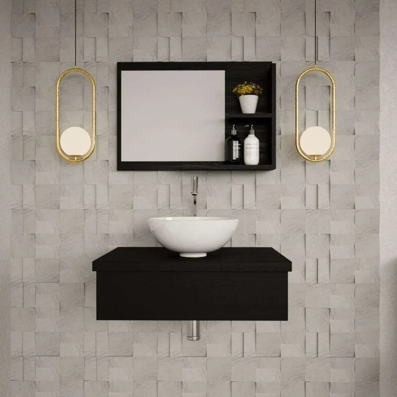 Conjunto para Banheiro Bancada com Espelheira City 602 Preto Ônix
