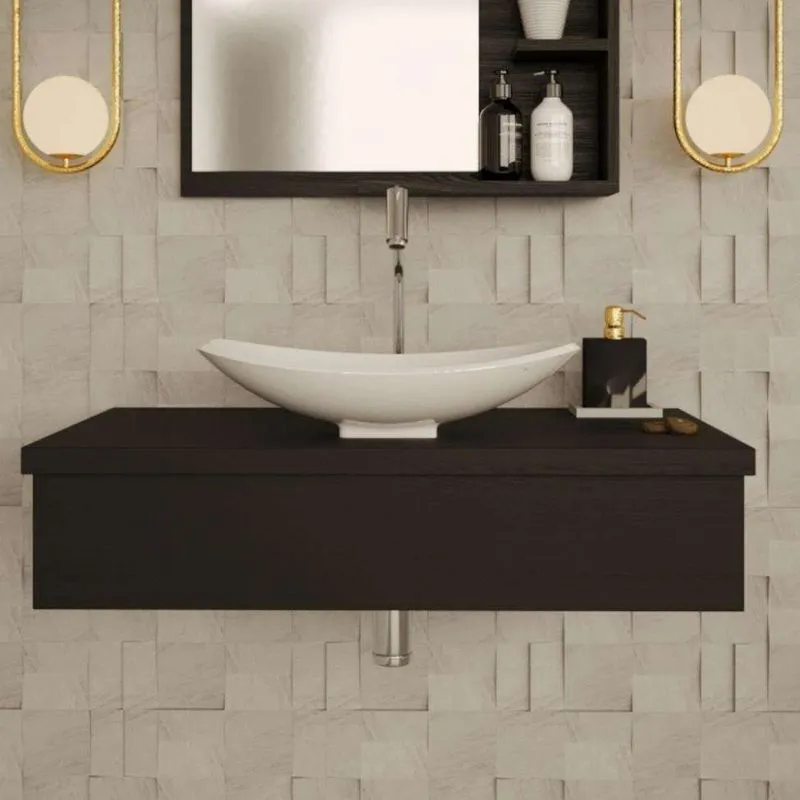 Conjunto para Banheiro Bancada com Cuba L45 Canoa City 800 Preto Ônix