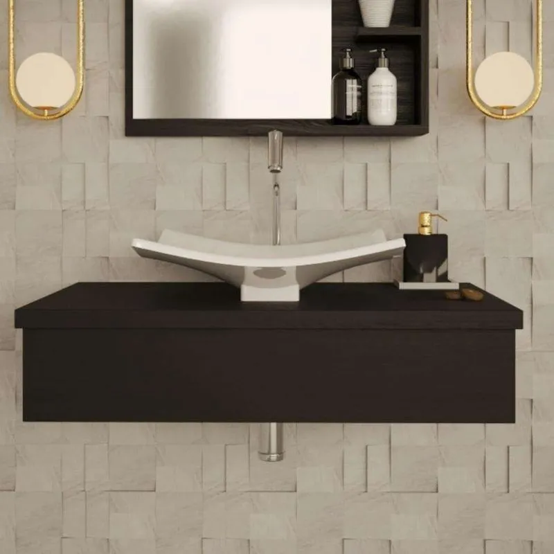 Conjunto para Banheiro Bancada com Cuba F44 Folha City 800 Preto Ônix