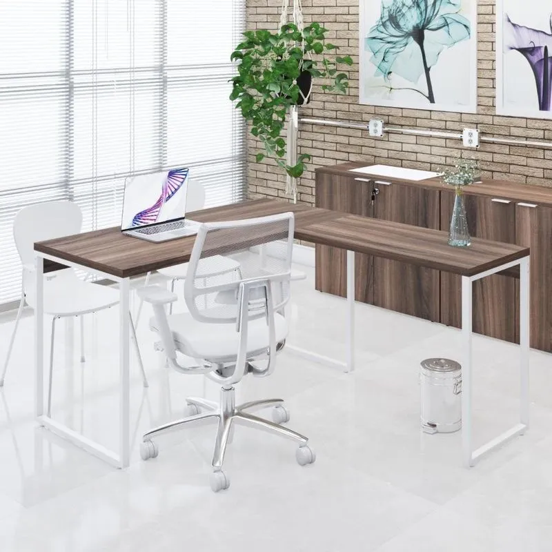 Mesa Em L Office 135x150x75cm Kuadra Nogal - Est.branca