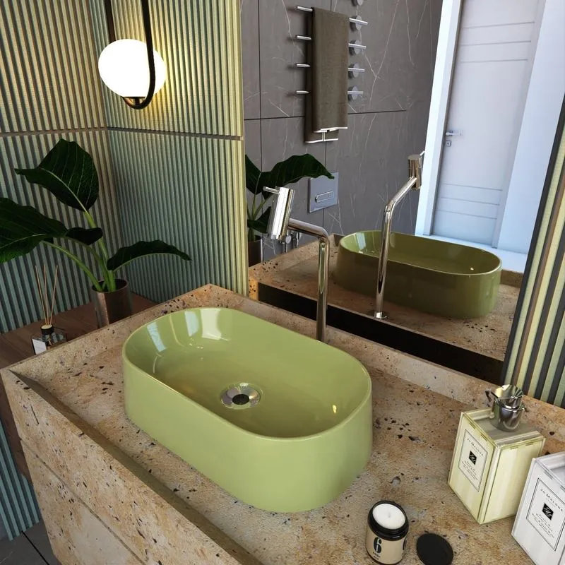 Kit Cuba Ov42 Laila Com Válvula Metal E Sifão Com Flexível Verde Acqua