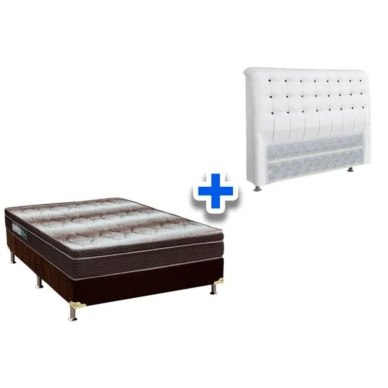 Cama Box Queen CRC + Colchão Ortopédico Light Ortobom + Cabeceira Dama Courano Branco/Preto