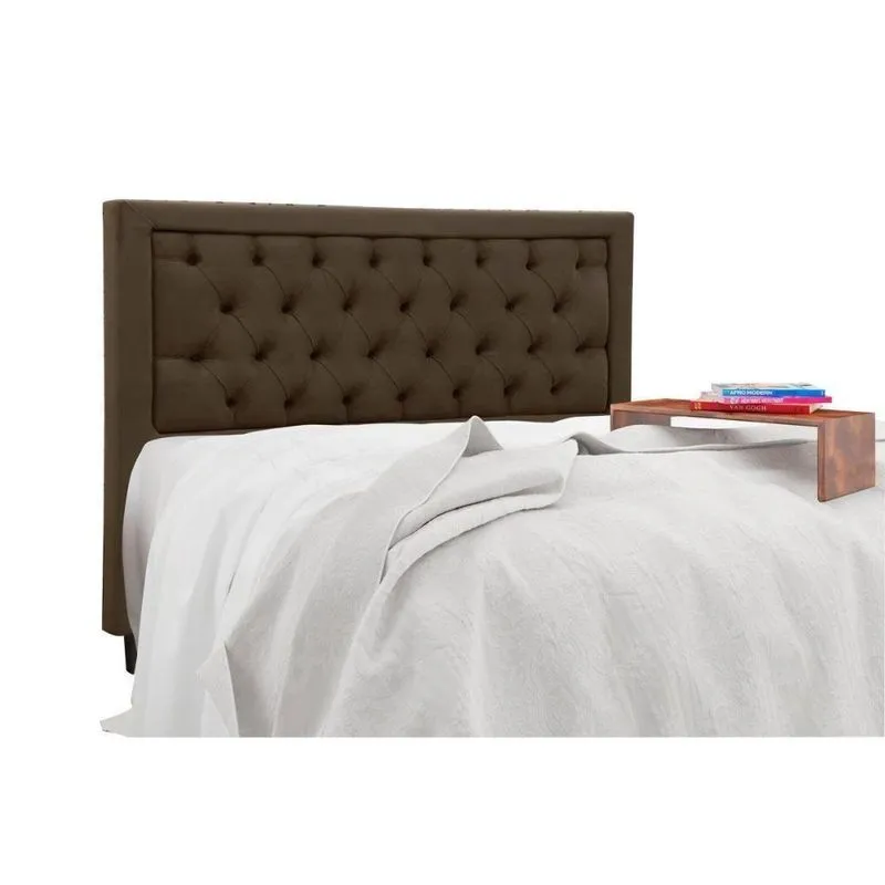 Painel De Cama Box Estofada Casal Baronesa Suede Marrom Chocolate - Simbal