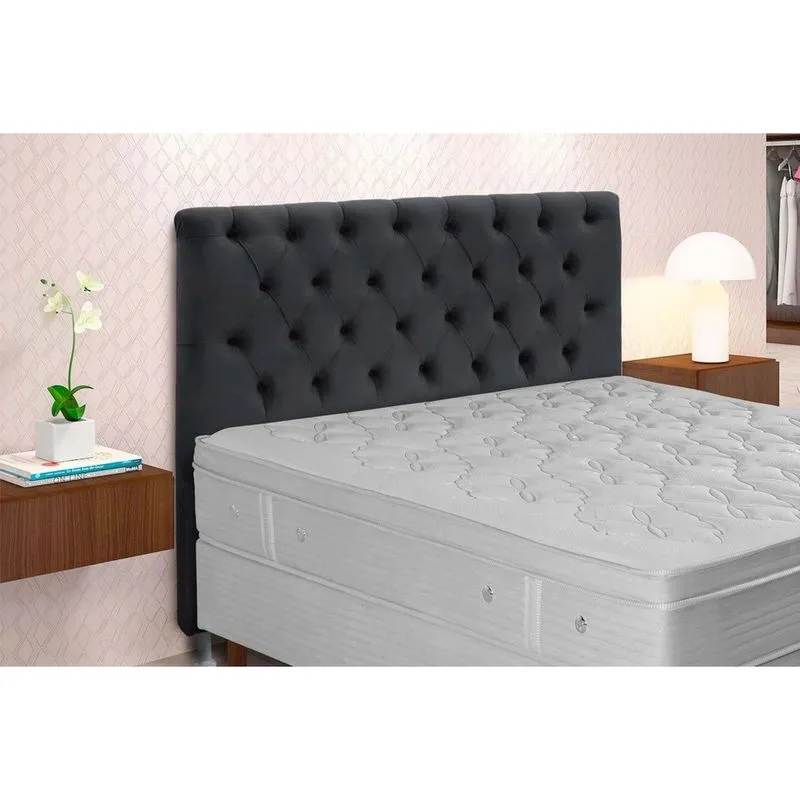 Painel de Cama Box Estofada Casal Embaixatriz Plus Suede Cinza - Simbal