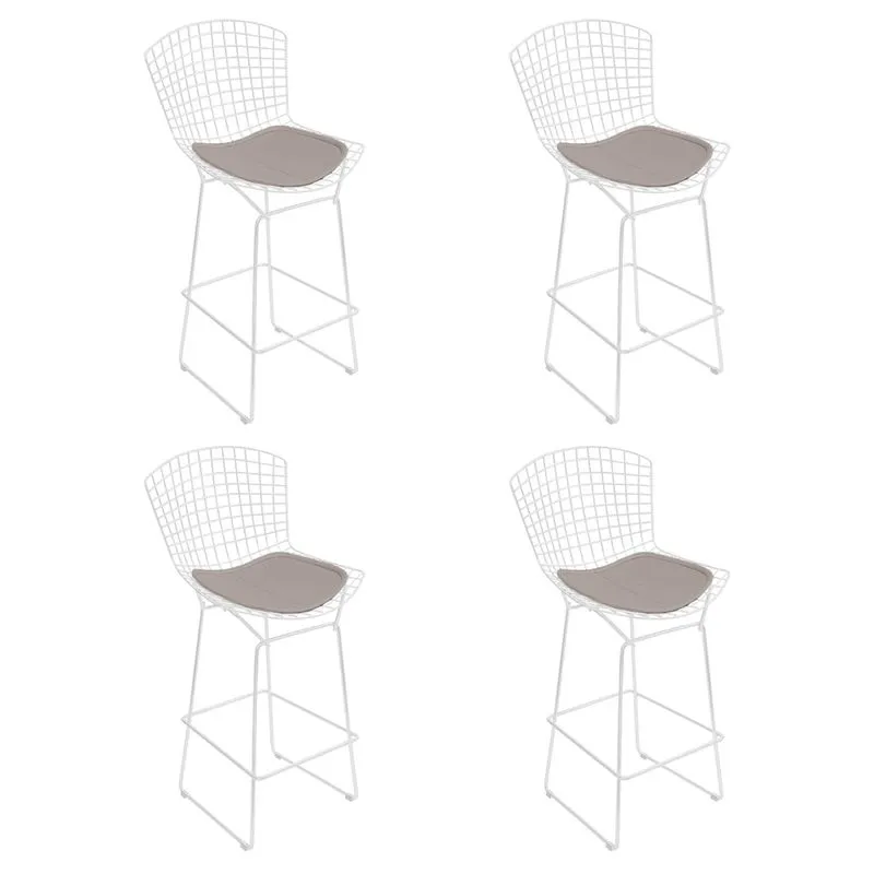 Kit 4 Banquetas Bertoia Branca D80 Com Assento Bege