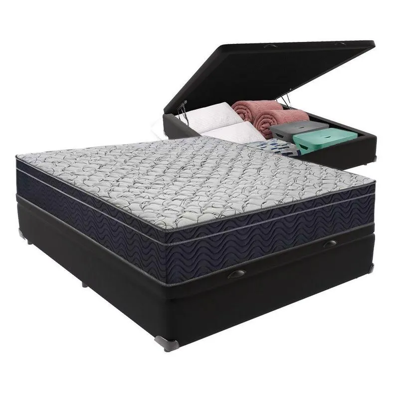 Conjunto Viúvo Cama Bege Box Baú Colchão Firme Ortobom D45 Cor: preto