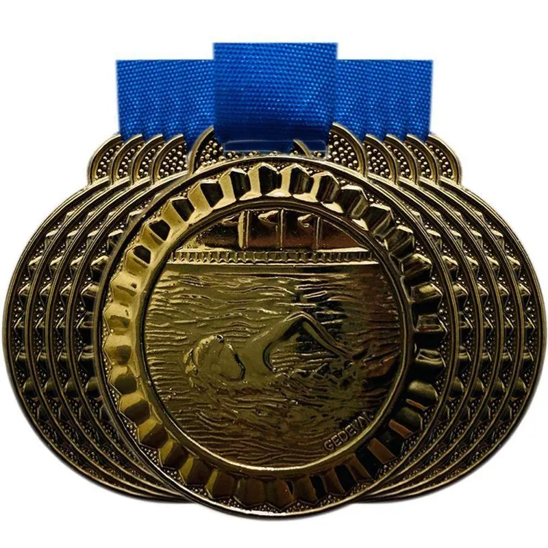 Kit 100 Medalhas Natação 4,5cm - Ouro Prata Bronze + Fita bronze
