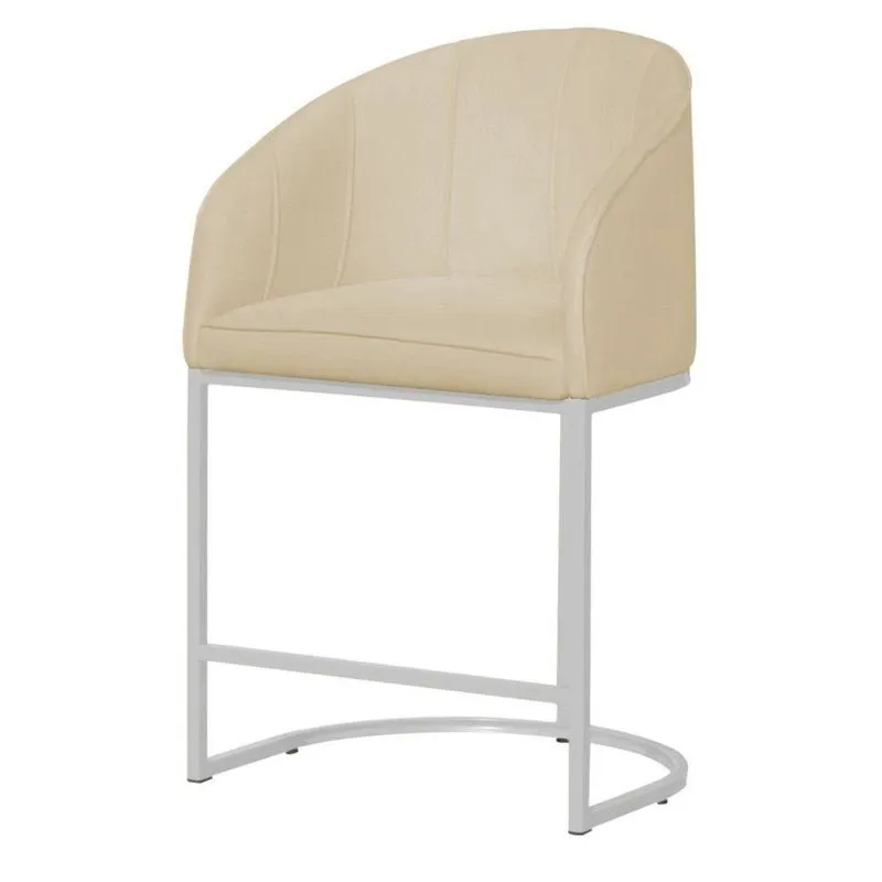 Banco Banqueta Alta Poltrona Mia Base De Metal Branca Suede
