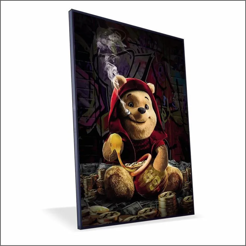 Quadro Ursinho Pooh Canvas Com Vidro Tamanho/moldura 90x60 Caixa Cor Preta