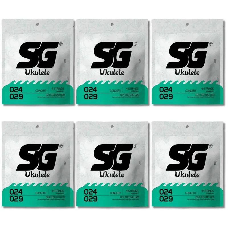 Kit 6 Encordoamento Ukulelê Sg Nylon Branco Concerto 0.029