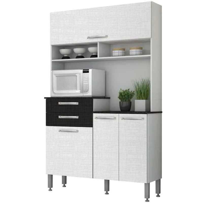 Kit Cozinha Bali 4 Portas 2 Gavetas Kits Paraná Branco Linho Branco com Linho Preto
