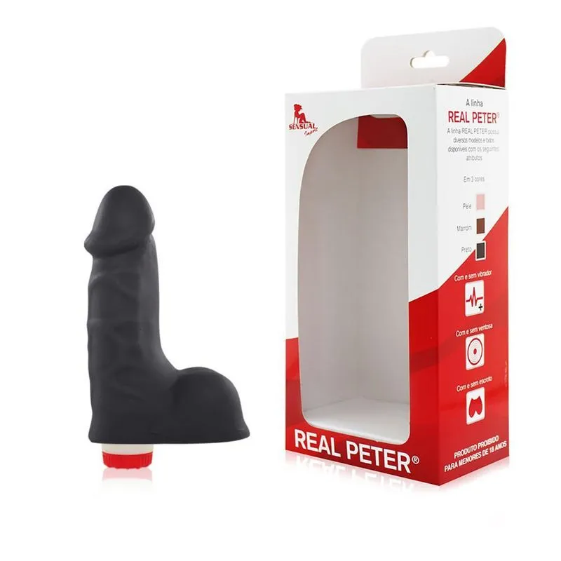 Pênis Vibrador Macio Mini Thor Real Peter Preto 14,5x5cm