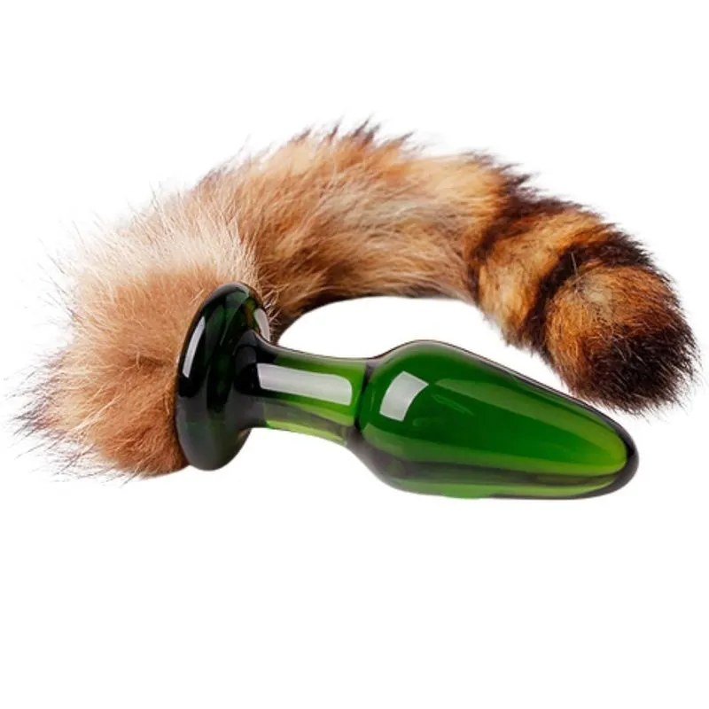Plug Anal Vidro Verde 10 X 2,5 Cm Pequeno Cauda De Raposa