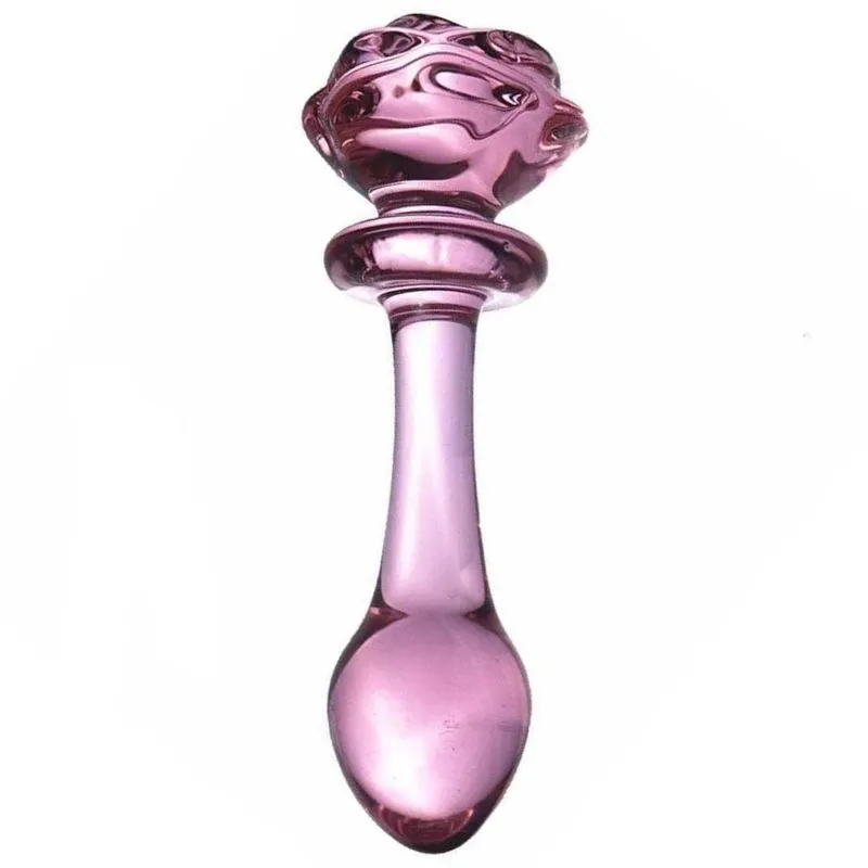 Penetrador Anal Plug De Vidro Rosa Botão De Flor 13,7x3,5 Cm