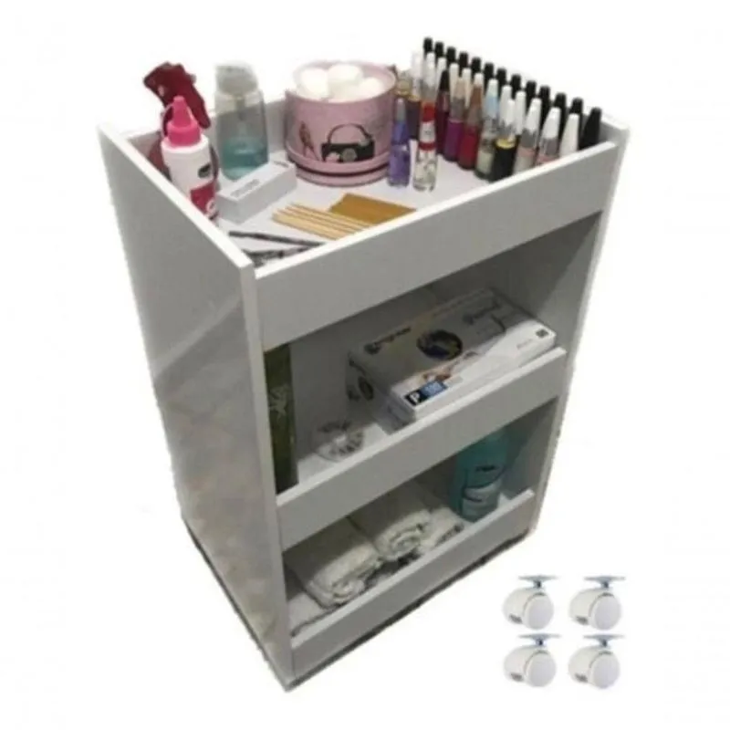 Carrinho Branco Com 2 Bandejas Para Manicure P/ Esmaltes
