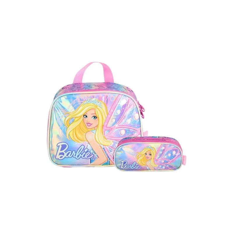 Kit Escolar Lancheira+estojo Triplo Barbie Magic - Rosa