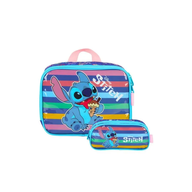 Kit Escolar Lilo Stitch Lancheira Térmica+estojo - Azul