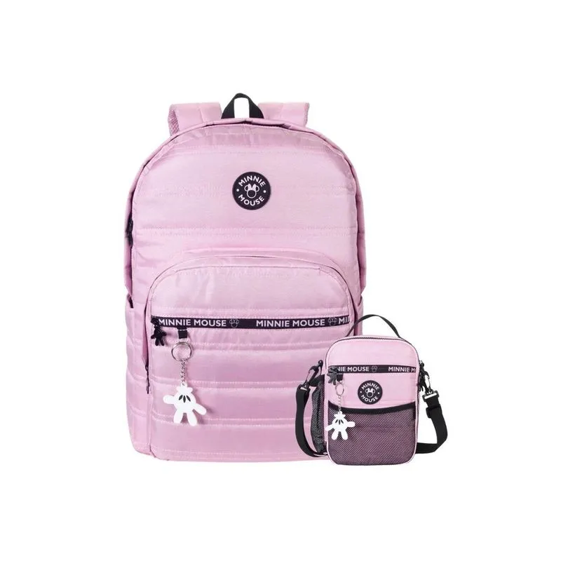 Kit Mochila De Costa + Lancheira Bag Minnie Mouse Juvenil Rosa