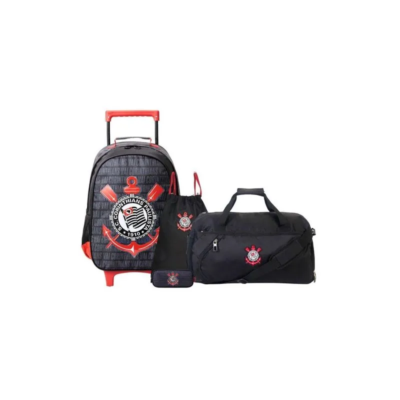Kit Mochila + Estojo Triplo + Saco + Sacola De Viagem Corinthians