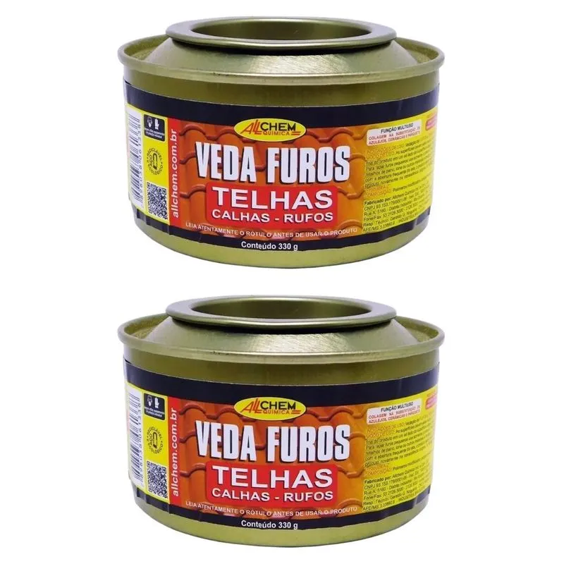 Kit 2 Massa Veda Furos Trincas Fissuras Telhas 330g Allchem
