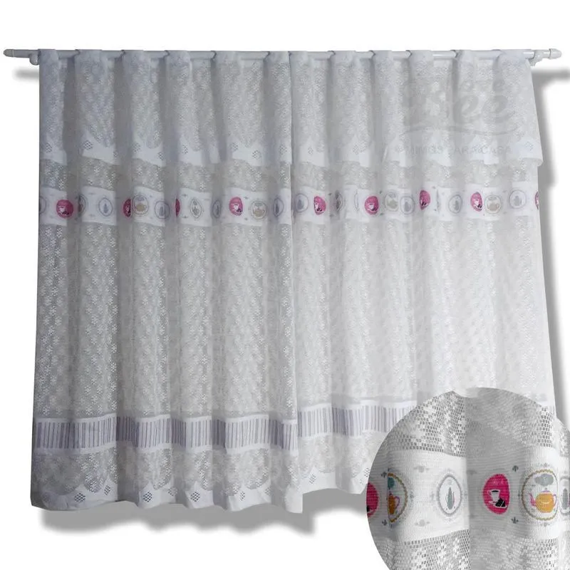 Cortina De Cozinha Renda Cupcake 120 X 220 + 30 Cm De Bandô