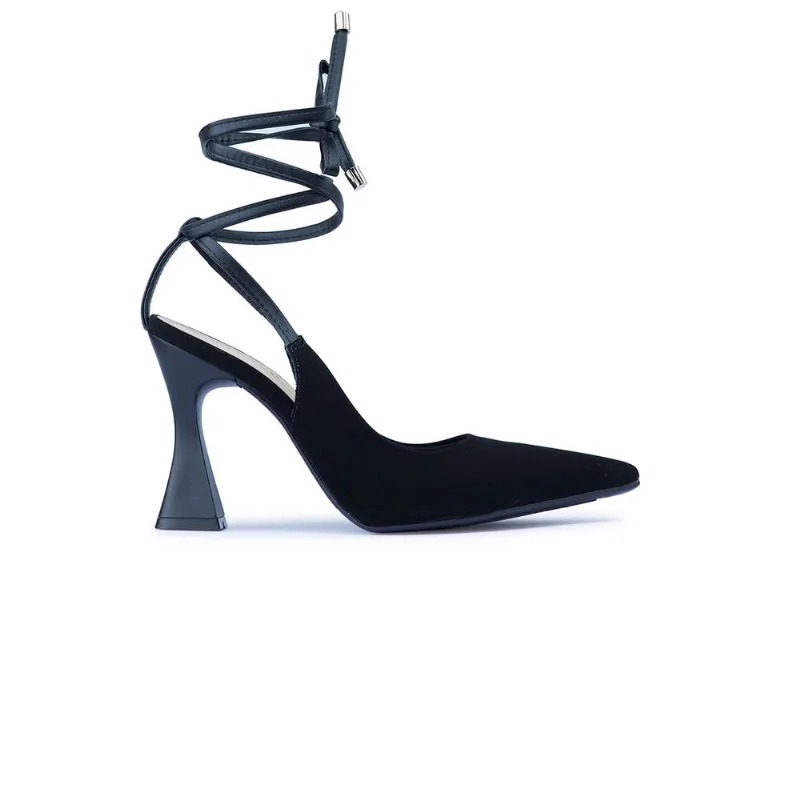 Scarpin Feminino Bebecê Salto Alto Ampulheta Tiras Amarração Preto 34