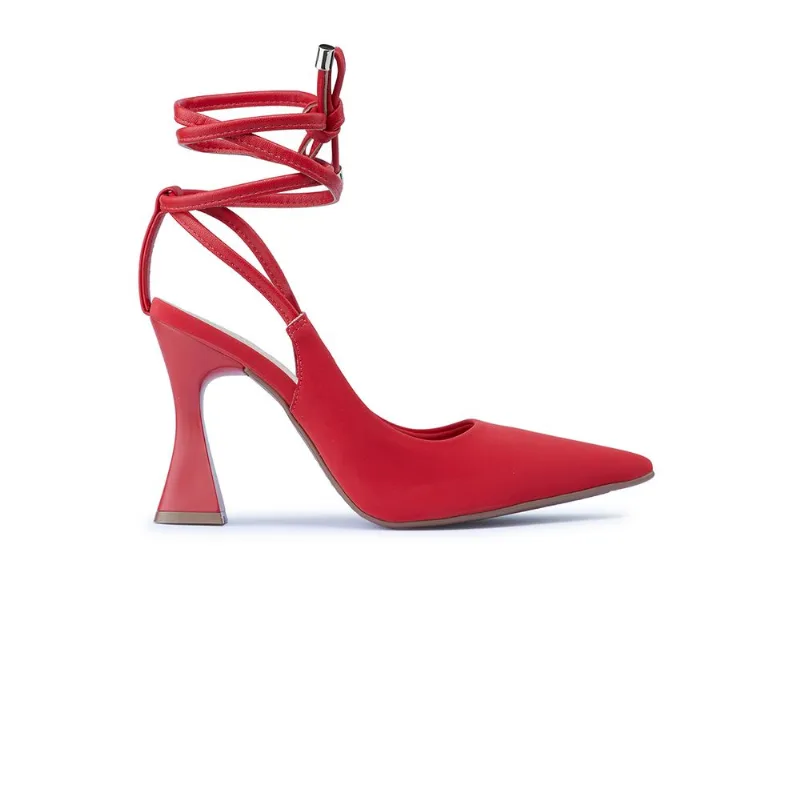 Scarpin Feminino Bebecê Salto Alto Ampulheta Tiras Amarração Vermelho 39