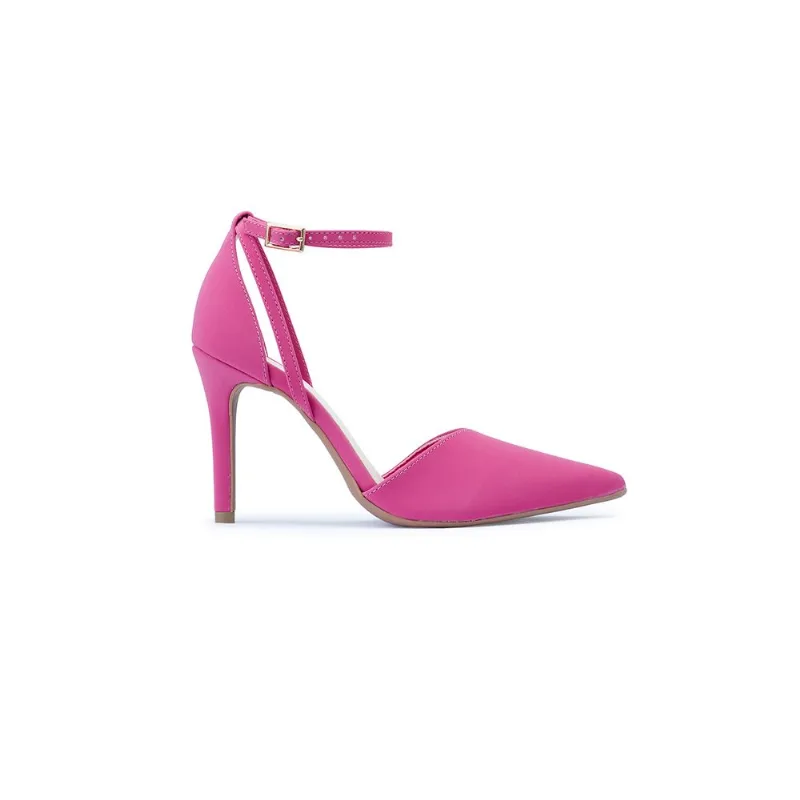 Scarpin Bebecê Salto Alto Bico Fino Tiras com Fivela Rosa 39