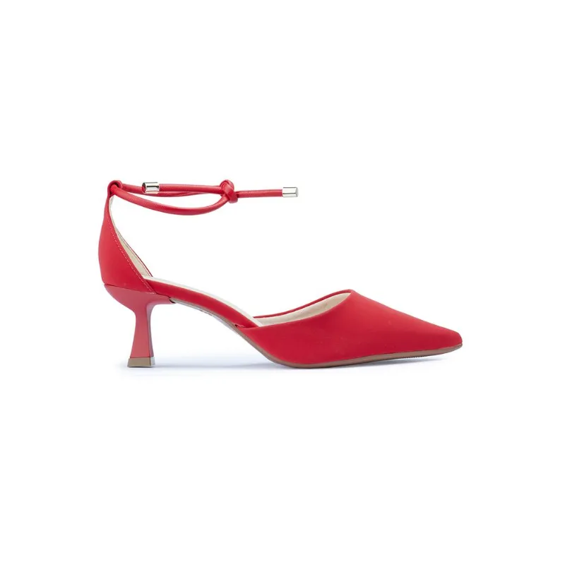 Scarpin Bebecê Salto Baixo Bico Fino com Amarração Vermelho 33