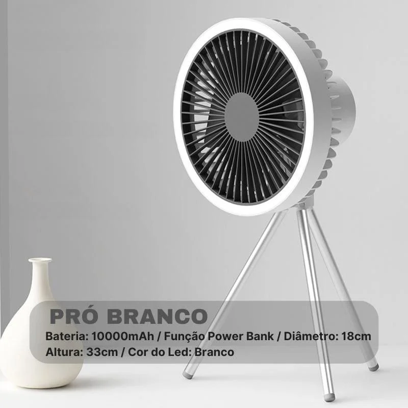 Ventilador Portátil Recarregável Preto com 3 Velocidades para Casa Lenogue Pró Branco + Bolsa