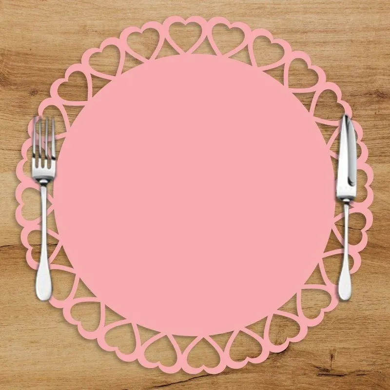 Sousplat Em Mdf Com Borda De Coração Rosa 35x35cm