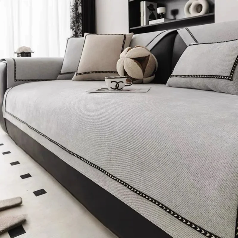 Capa de Sofá Chenille Antiderrapante Pet Friendly para Sala Lenogue Cinza Claro / 110 x 240 cm