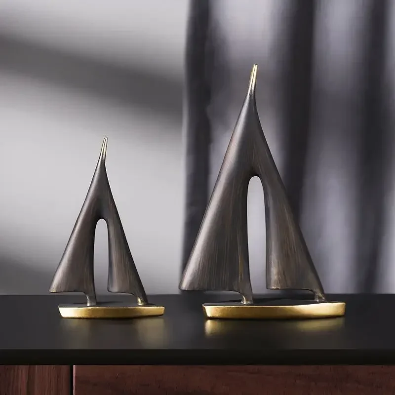 Escultura Barco Veleiro em Resina para Sala e Quarto Lenogue Kit 2 Peças (Preto - P e G)